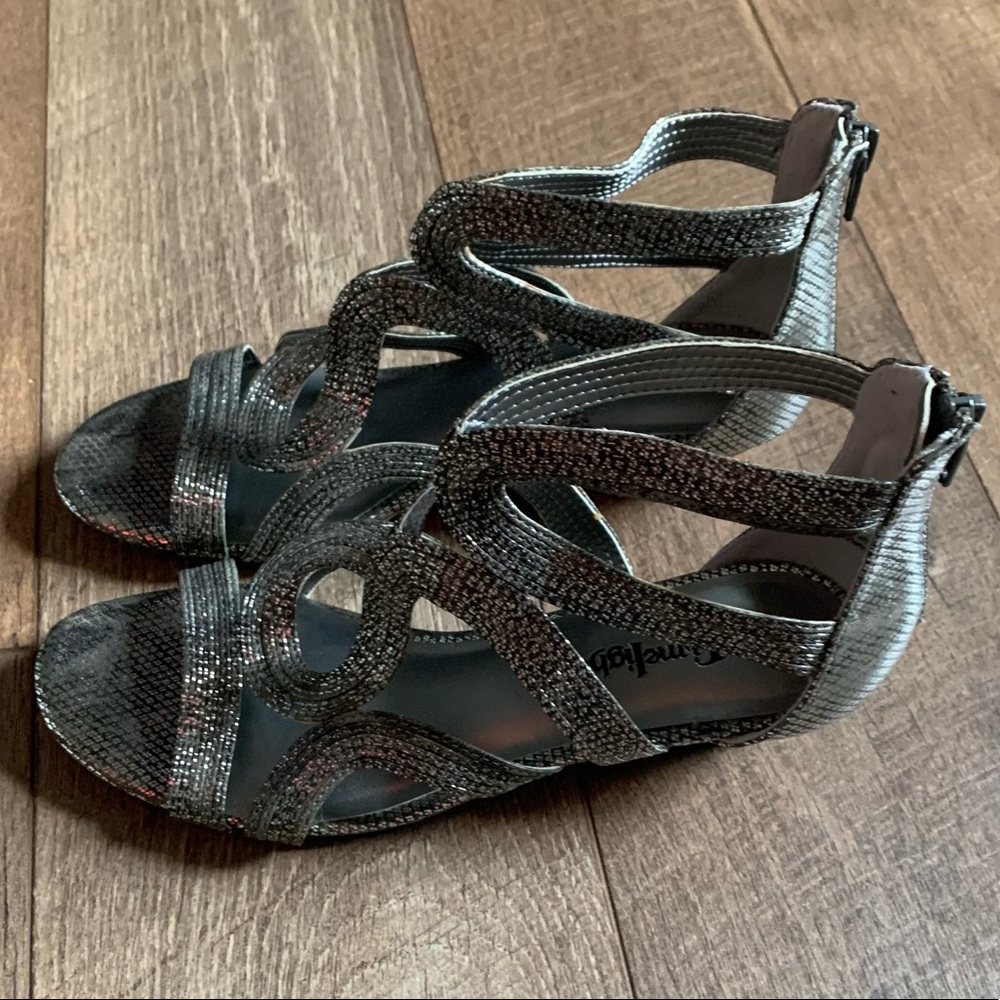 Womens Metallic Snakeskin Print STRAPPY SANDALS Low Cork Heel Wedges Sz 6
